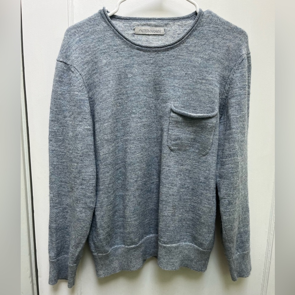 Outerknown Light Gray Crewneck Alpaca Wool Sweater